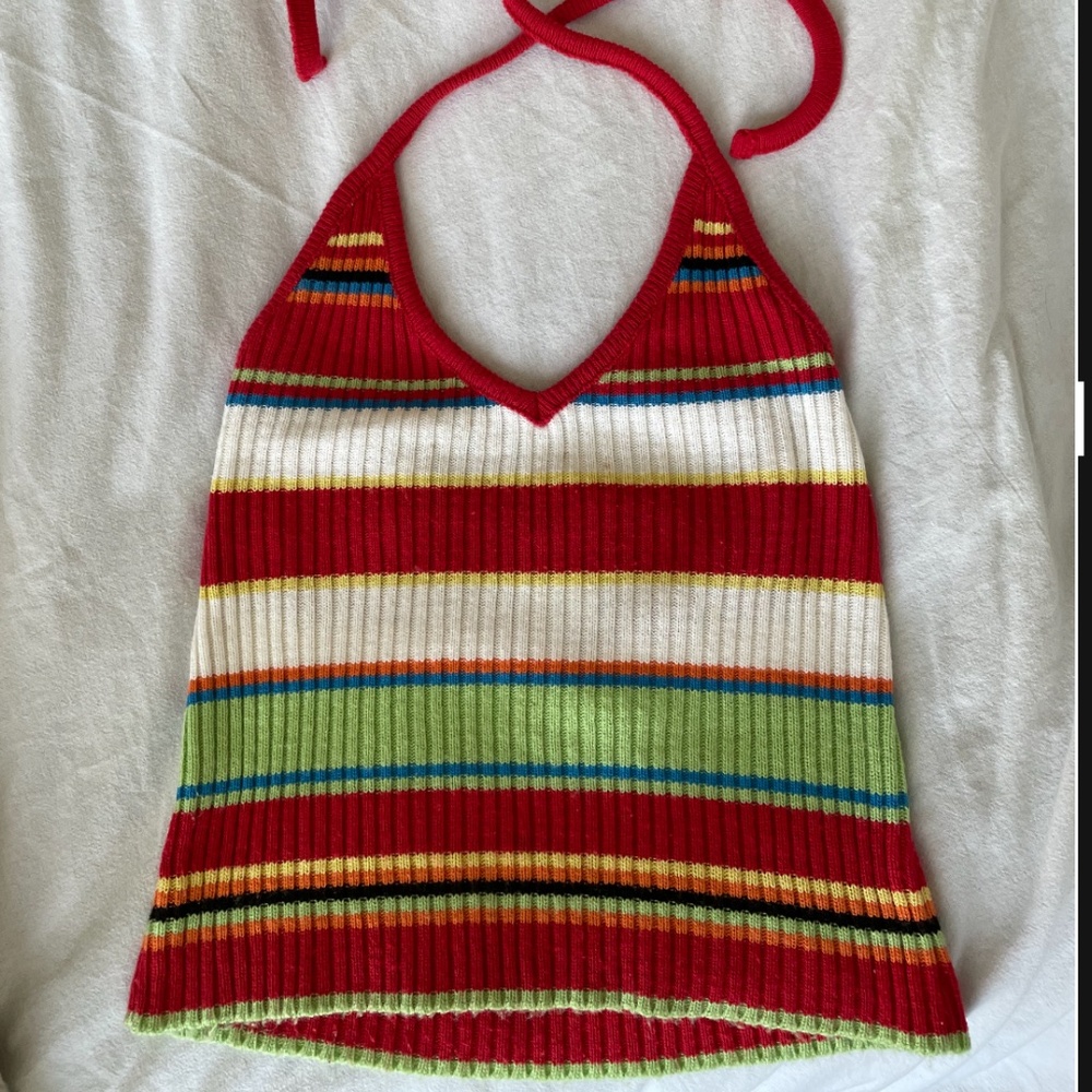 Vintage 90s Ribbed Striped Halter Neck Top